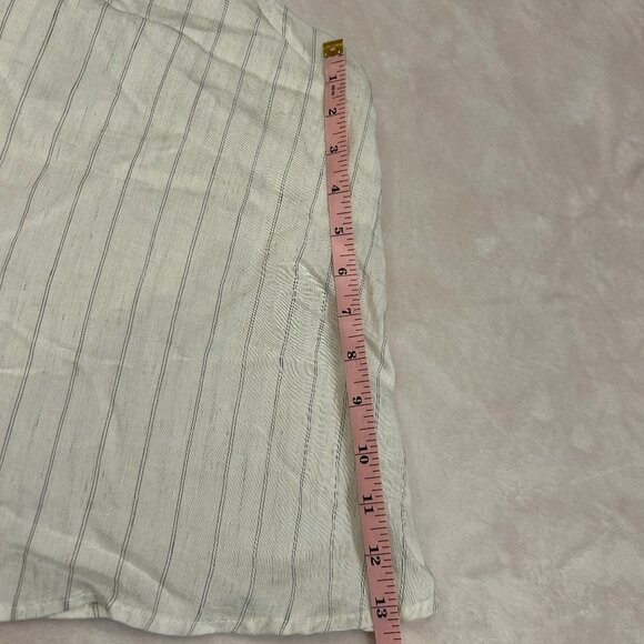 31 Fashion Linen Striped Cream Off White Set Long Sleeve Button Up Tank Top Crop - Picture 7 of 15